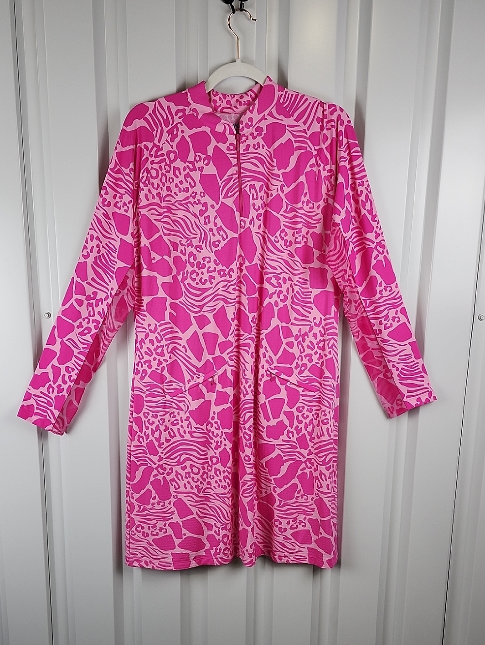 IBKUL Jovanna Vibrant Pink Animal Print Long Sleeve Dress Size XL Golf Outdoor